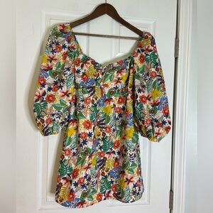 OLIVACEOUS FLORAL MINI DRESS